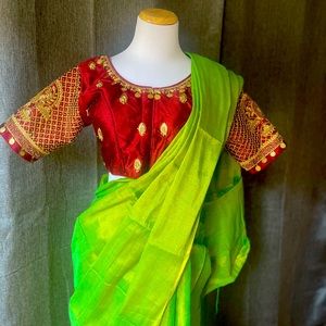 Cotton silk saree with heavy work blouse